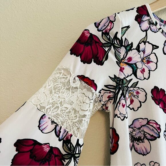 Asos Women's White/Red Floral Long Sleeve Mesh Mini Dress Size 2 NWT - Picture 5 of 10